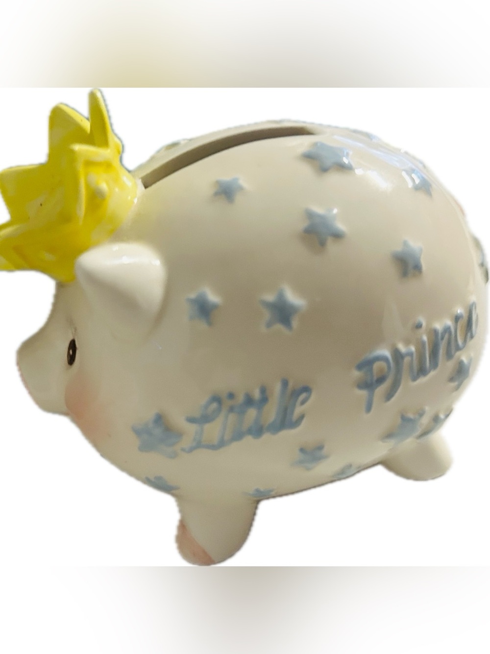 Cute Mudd Pie Vintage Style “Little Prince” Yellow Crown Baby Boy Piggy Bank